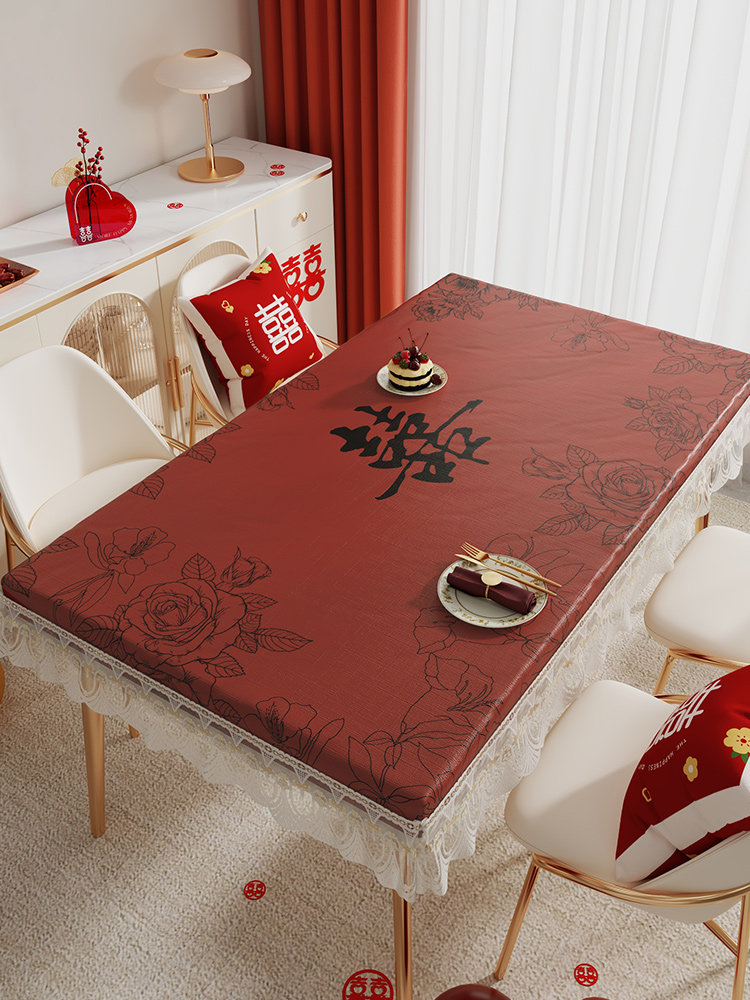 结婚红色餐桌套罩新婚喜庆防水防污桌布可擦洗长方形茶几全包桌垫,居家布艺,桌布,淘宝优惠券,粉丝福利购,淘宝优惠卷