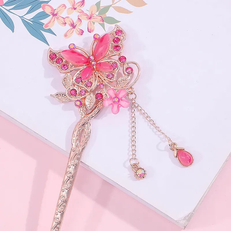 儿童发张发簪子女古风发钗流苏步摇汉服头饰女童古装古代旗袍发饰