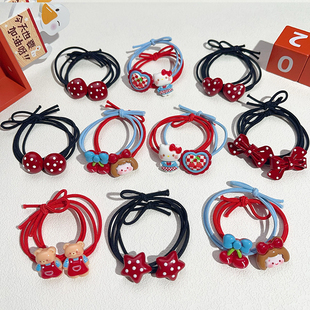 红色中大童可爱卡通发圈女童儿童头绳扎头发橡皮筋高弹力耐用头饰