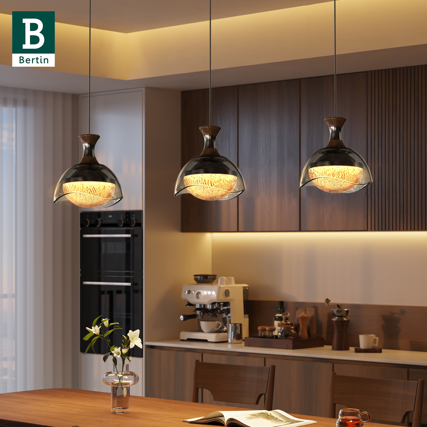 柏丁 意式轻奢餐厅吊灯 现代极简三头吊线升降吧台饭厅餐桌主灯具
