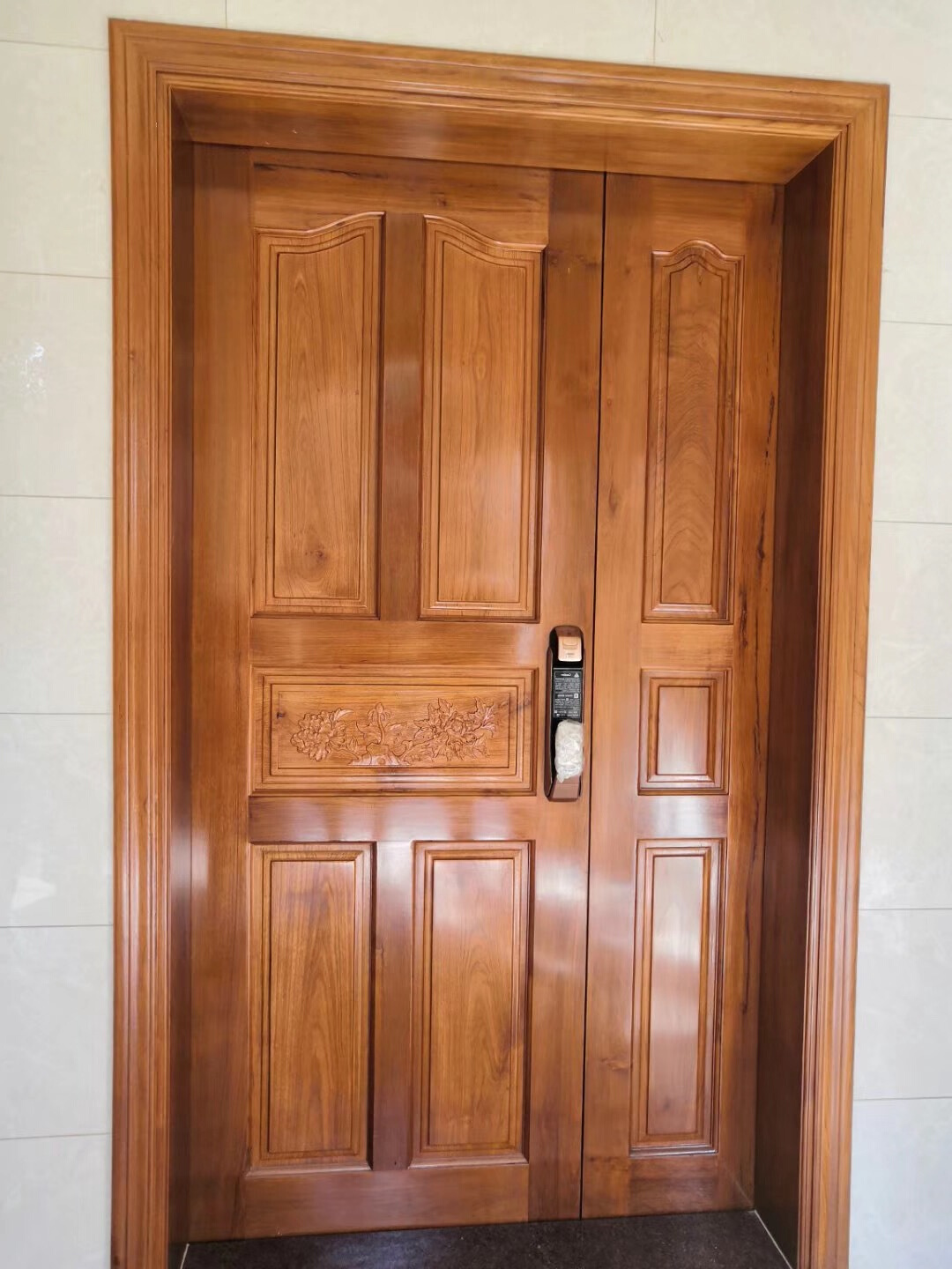 速发缅甸柚木纯原木大门沙比利室内家用房门卧室推拉门实木子母门