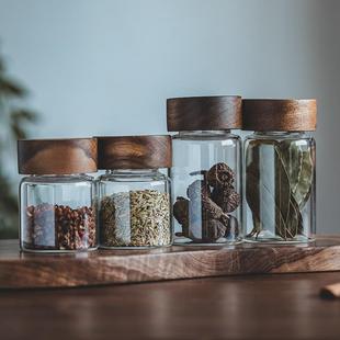 小号螺纹木盖密封玻璃罐民宿家用茶叶罐咖啡豆杂粮香料储物收纳瓶