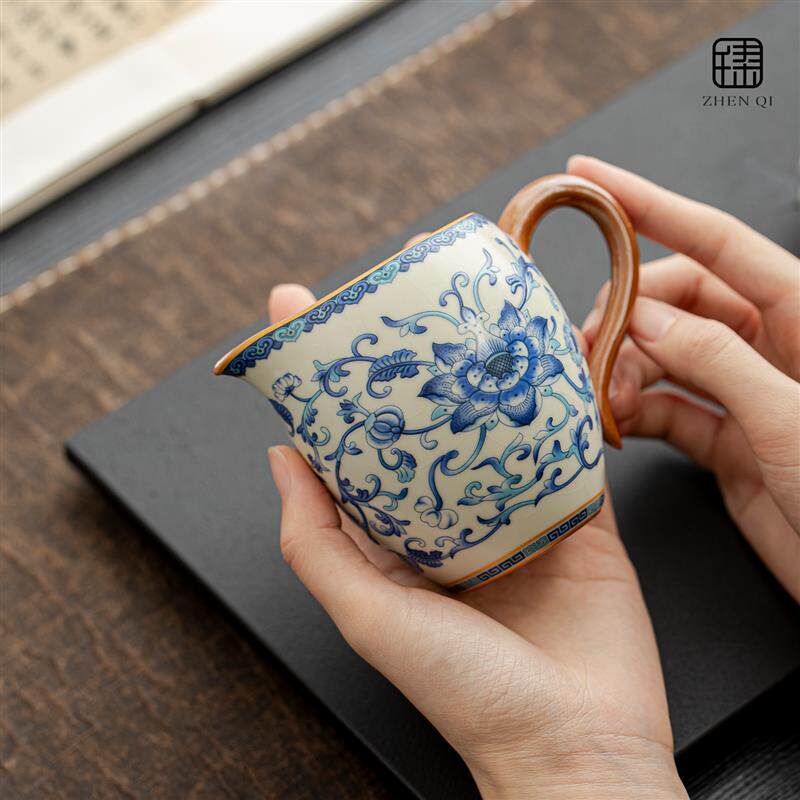 青花汝窑陶瓷公道杯茶滤网一体家用高档单个分茶器茶海茶漏套装