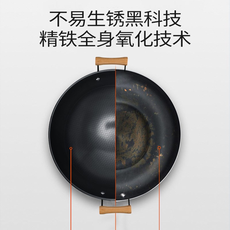 炊大皇铁锅双耳家用炒锅大号圆底锅无涂层蜂窝不粘锅燃气灶炒菜锅