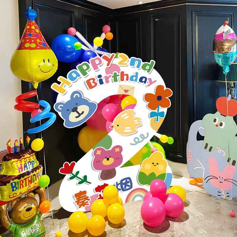 精选儿童生日快乐派对数字kt板男孩女宝蛋糕装饰户外拍照氛围布置