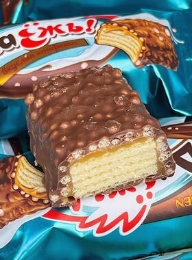 俄罗斯进口essen贵族巧克力味威化饼干焦糖花生酥脆拉丝好吃零食