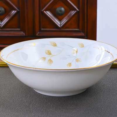 宝印骨瓷斗笠碗家用面碗吃饭碗大汤碗陶瓷餐具金边粥碗盘酒店套装