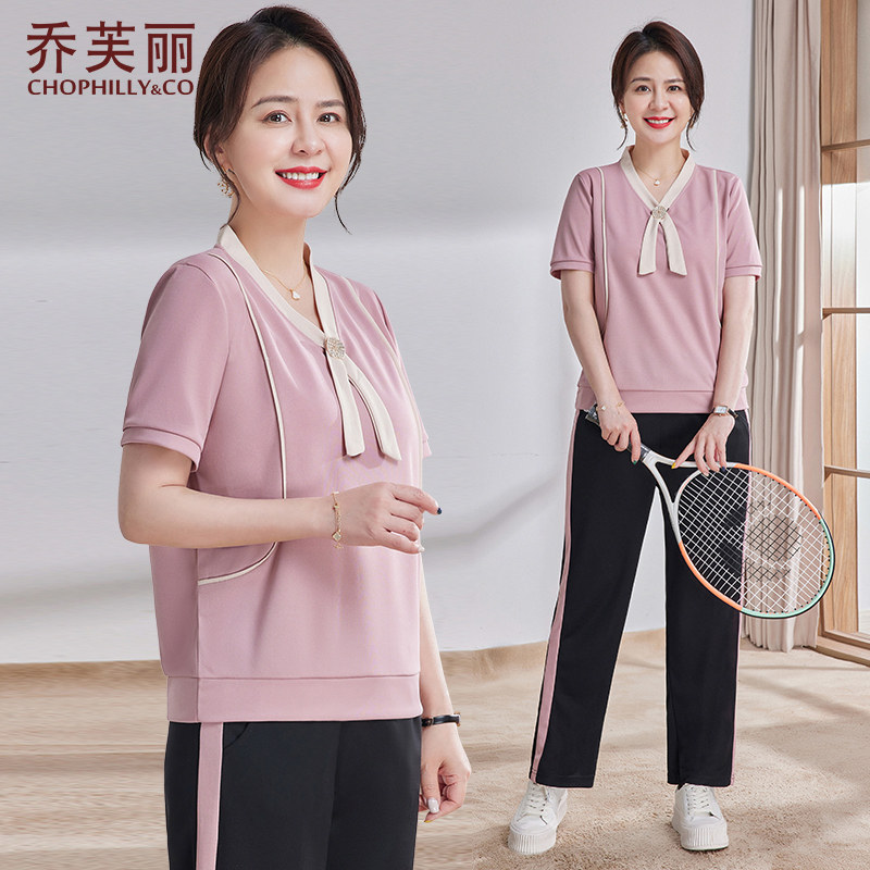 妈妈夏装洋气套装休闲运动服两件套2026新款中老年女夏季短袖t恤