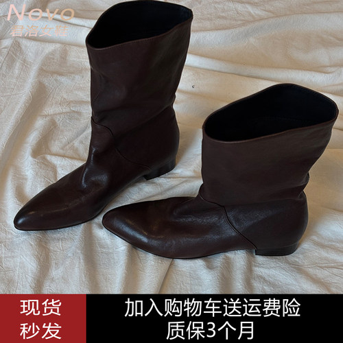 秋冬真皮尖头细跟及踝百搭女短靴