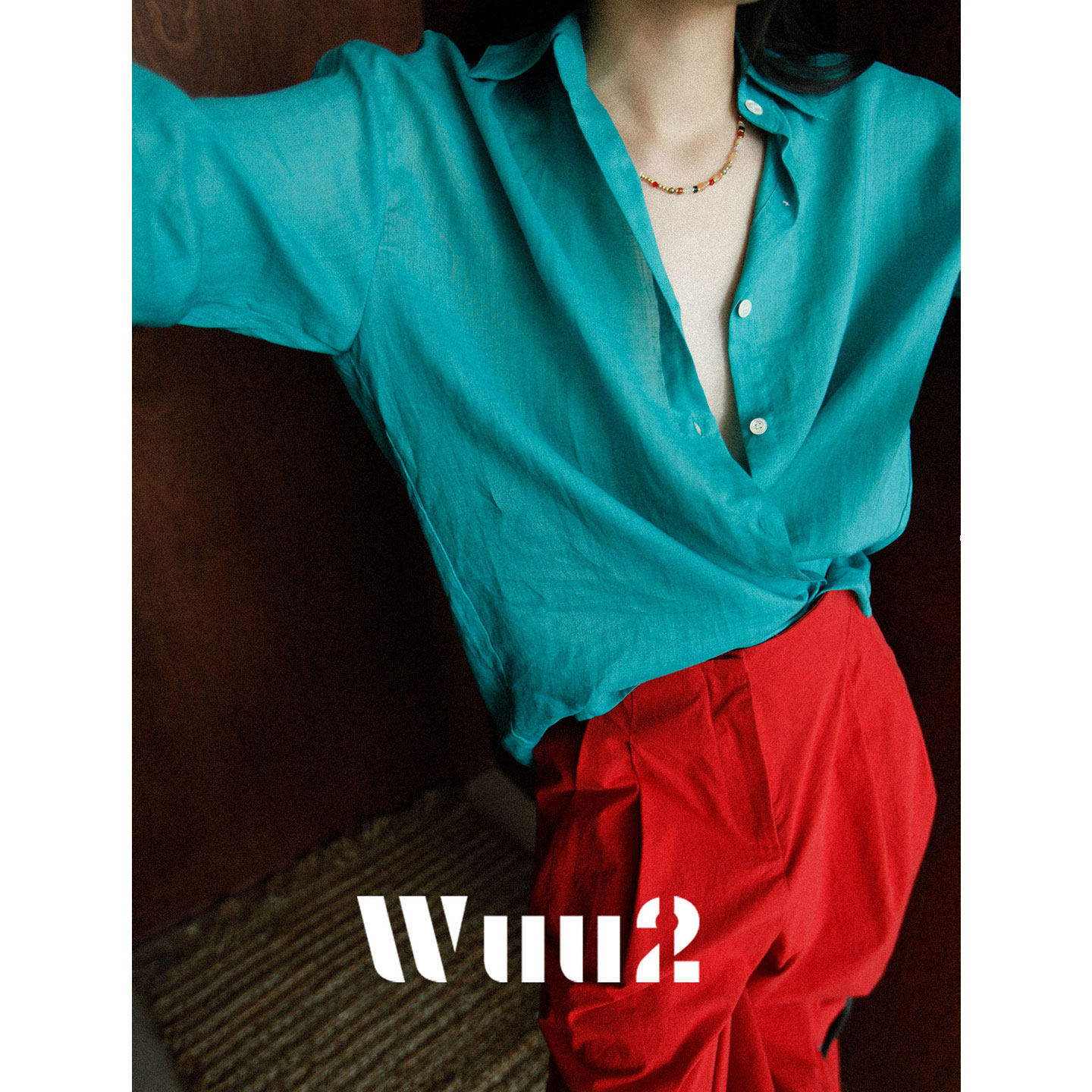 Wuu2 松绿渡夏 复古绿色天丝苎麻衬衫女宽松vintage上衣夏季薄款