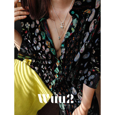 Wuu2复古腰果花立体丝绒衬衫