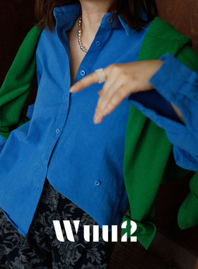 Wuu2 拉普兰 静谧蓝色衬衫加厚女长袖不对称设计感叠穿内搭上衣