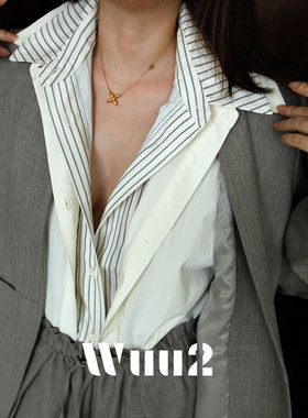 Wuu2 弗朗西斯 老钱风条纹假两件衬衫内搭叠穿高级感通勤高智感女