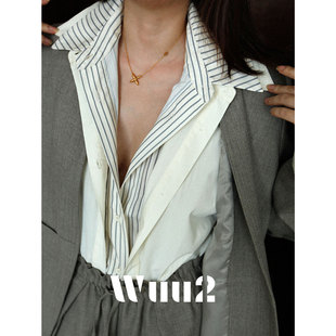 Wuu2 弗朗西斯 老钱风条纹假两件衬衫内搭叠穿高级感通勤高智感女