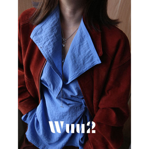 Wuu2静谧蓝调绑带蓝色亚麻衬衫