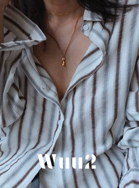 Wuu2 自带松弛感 法式棉麻条纹白衬衫女慵懒风宽松轻薄防晒上衣夏