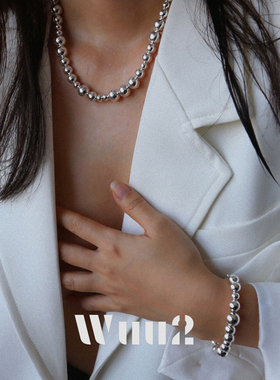 圆球银珠珠链女设计感项链小众