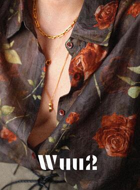 Wuu2 禁区玫瑰 复古设计感油画印花长袖衬衫女宽松休闲百搭上衣