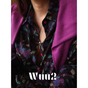 Wuu2 伊兹密尔 复古印花衬衫女设计感小众垫肩宽松长袖上衣秋冬