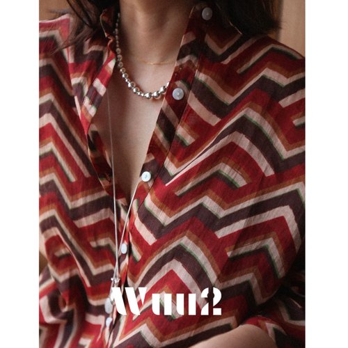 Wuu2复古红色拼色条纹苎麻衬衫