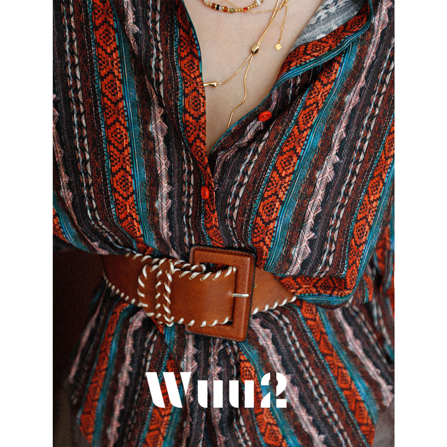 Wuu2 普尔努卢卢 复古嬉皮彩色条纹印花衬衫女设计感小众宽松上衣