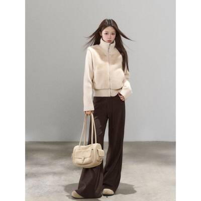 一针颗AST小野毛莓毛织拼接外套女20级25年秋冬时尚高感小众韩系