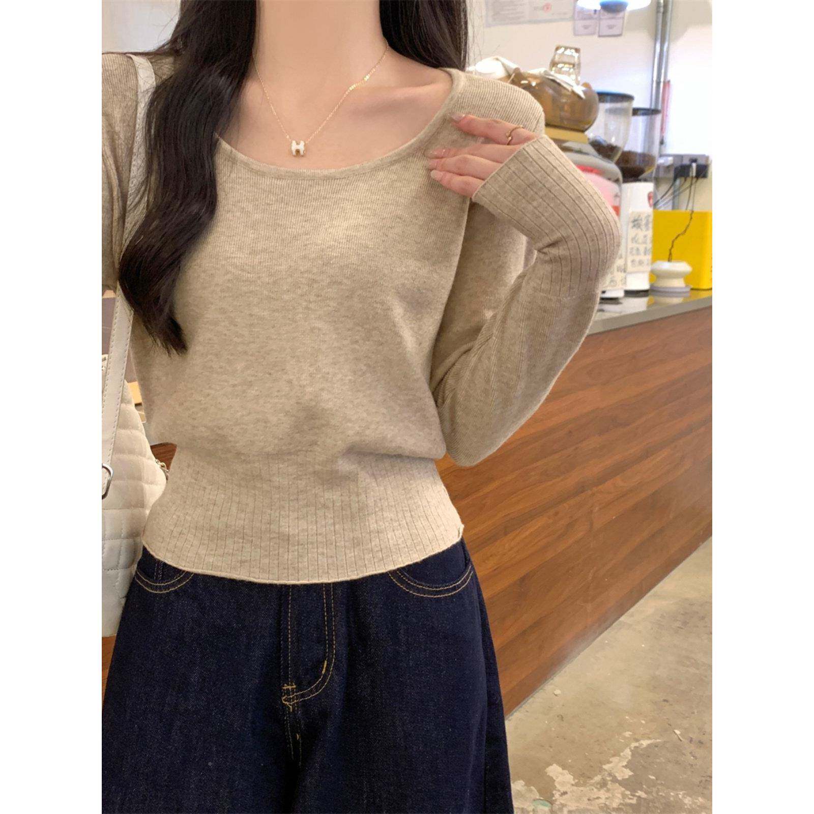 20女25新款腰低领毛衣SR1017内搭大圆领收小个子针打底衫短款上织