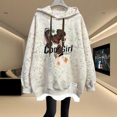 2帽卫衣女205秋冬新K8888+69款连中长版假件遮屁股加绒两加厚宽松