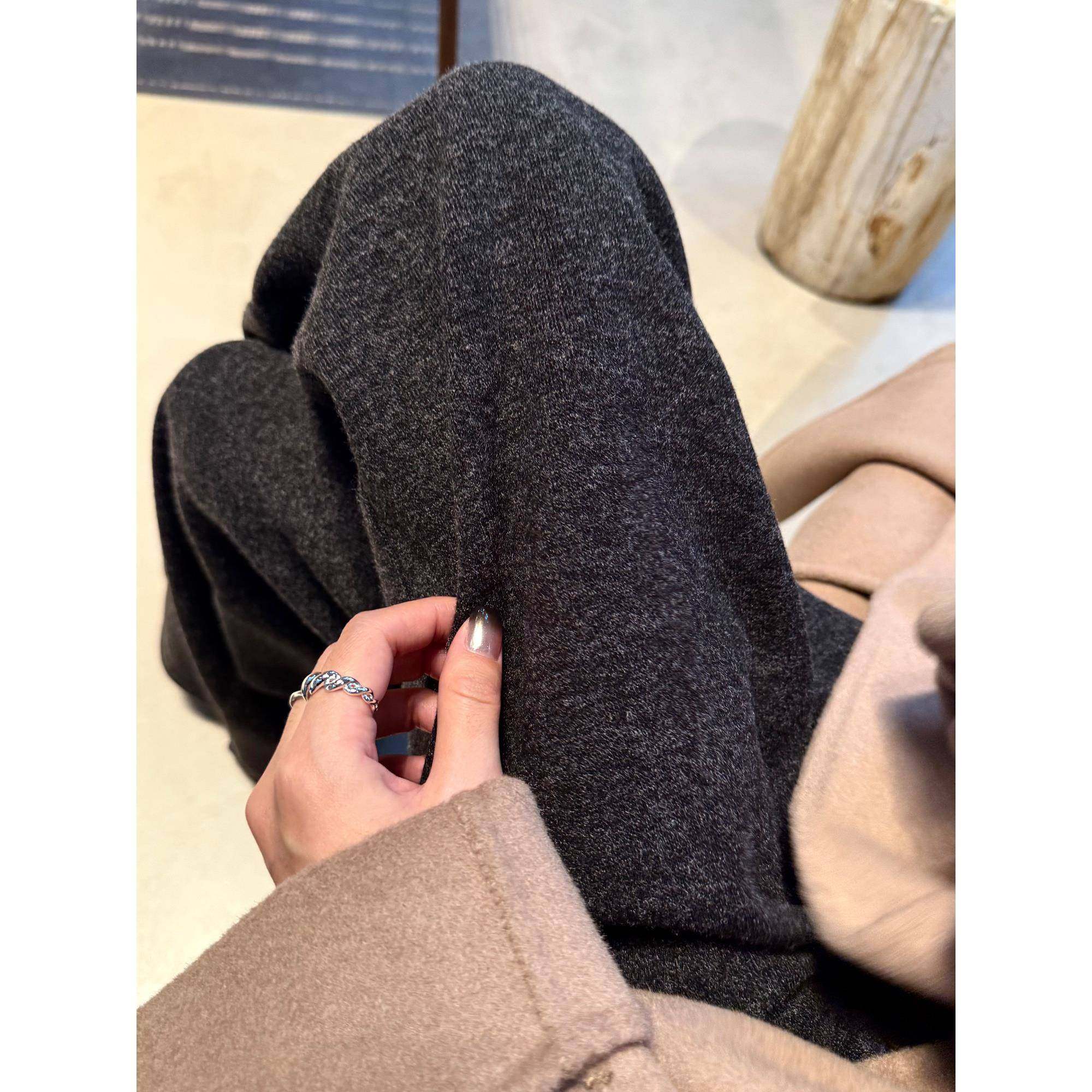 黑灰色糯高米阔腿裤女秋冬腰垂感毛慵懒风宽松羊kz251101bf休加绒