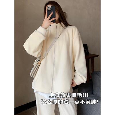 秋冬女极绒茄AXG克羊衬毛里和加衬厚棉服装校服，羊绒厚运动里衫