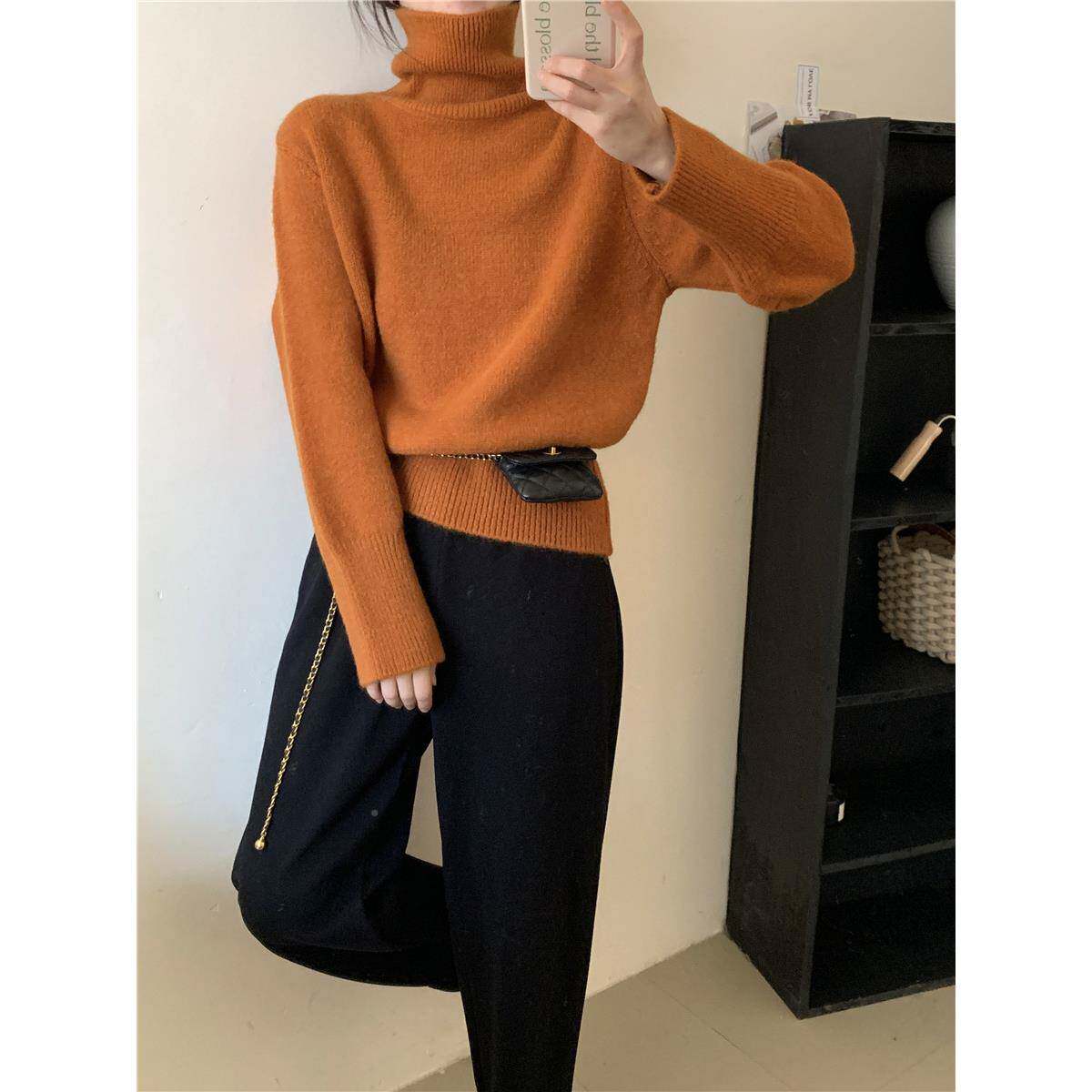 高套头毛衣20女24年秋冬季慵懒风软糯宽AAS内搭高松领领针织打底