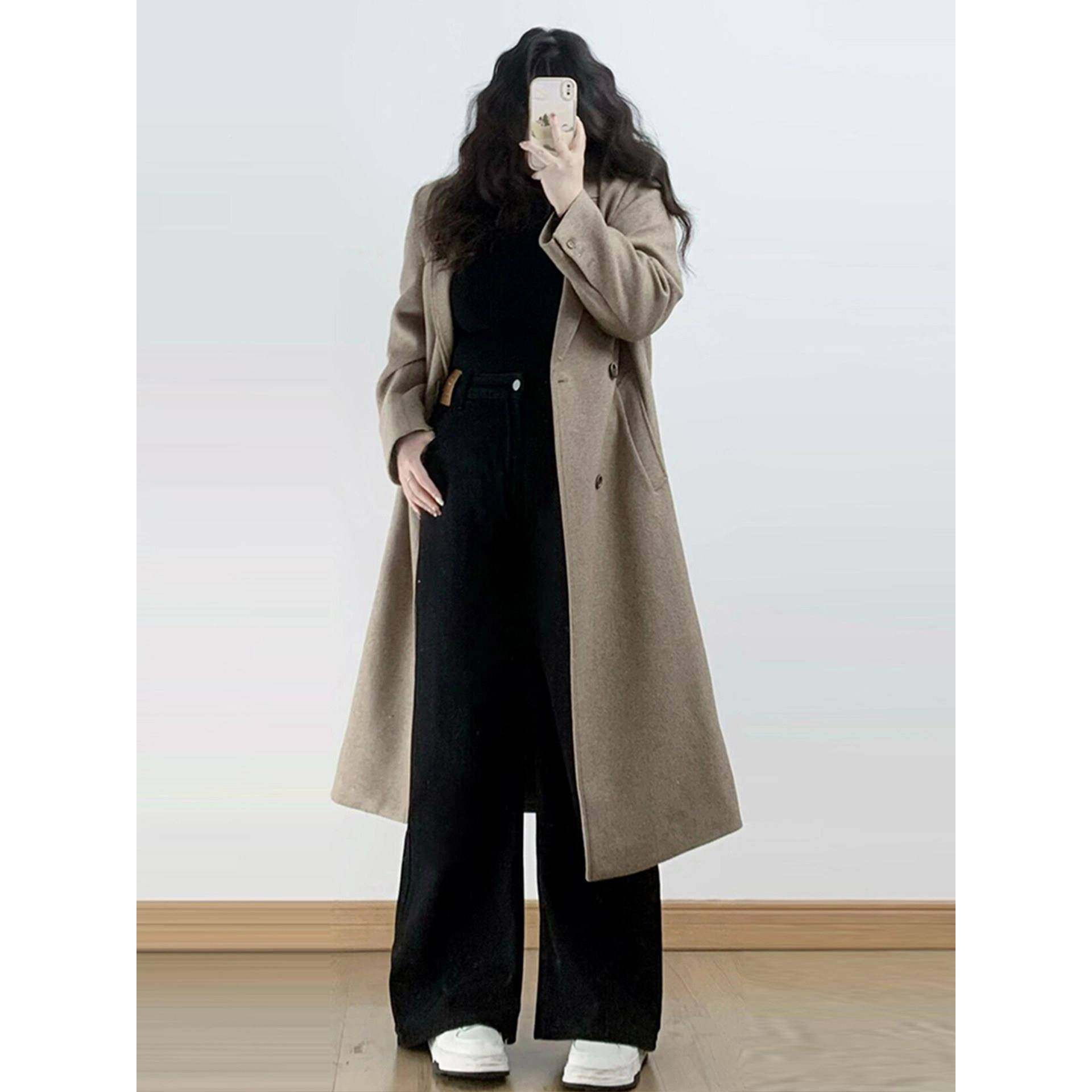 胖mm黑色垂感加绒直牛仔裤女厚大码暖筒UEN加显瘦百搭休闲阔腿保