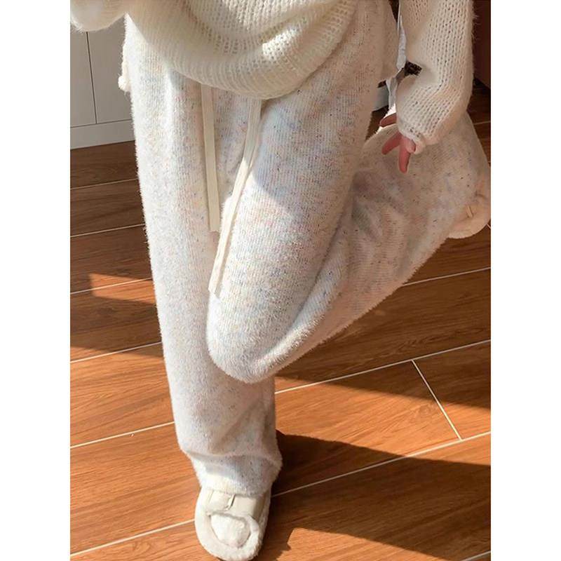 30斤大码胖MQDm裤m糯米女冬季加绒裤子休闲宽松0显裤瘦慵懒阔腿棉