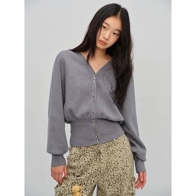 TDDP“温静柔奢“精制女毛羊V领短款毛衣2025新款WAQ秋季收腰针织