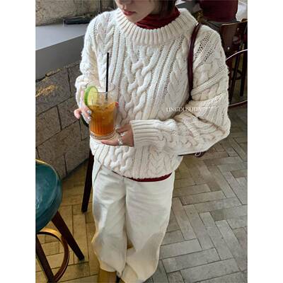 度苏打 秋冬nsDZ2323同款八零奶i家休闲麻花长宽袖针织衫松套头毛