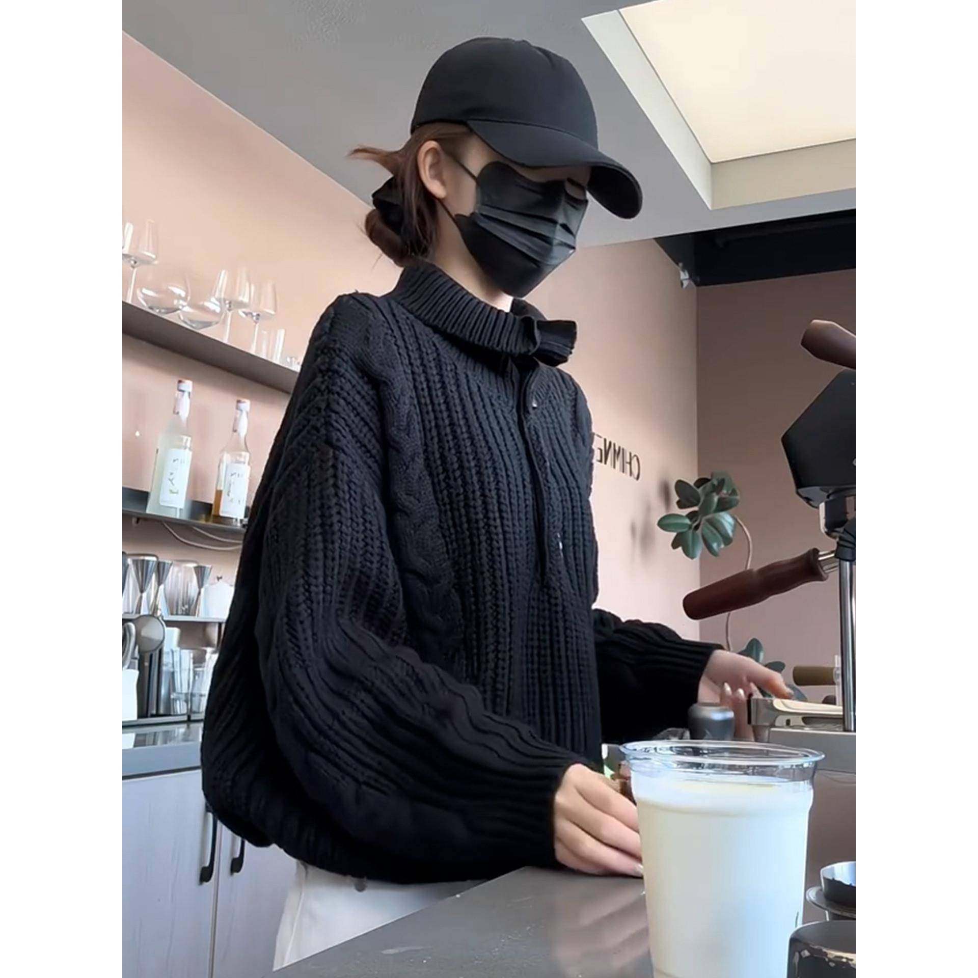 黑色款高领毛衣外套女秋冬205新小香CAM59157慵懒风高级2感针织开