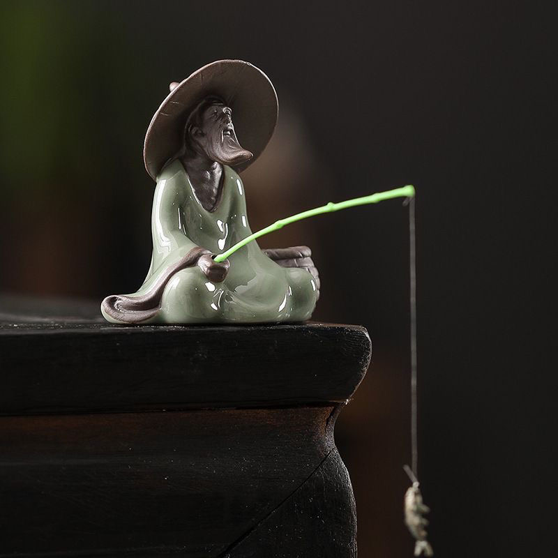 鱼缸造景姜太公钓鱼翁老头小摆件陶瓷微景观人物桌面装饰布景配件