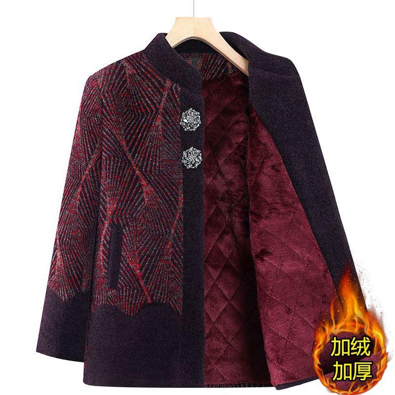 八十多岁老太太衣服中老年秋冬装女外套加绒加厚妈妈款大码上衣老