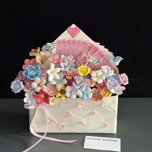 景德镇陶瓷花束陶瓷信封花束成品景德镇陶瓷花永恒花束生日礼物送