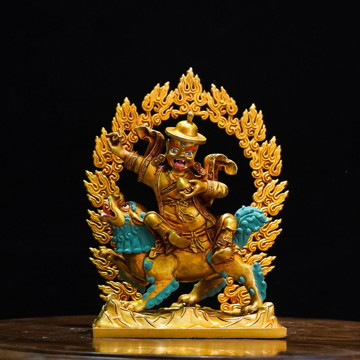 宁玛派三大护法佛像七寸单坚护法啦呼啦一髻佛母精品仿古鎏金铜像