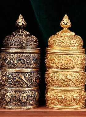 纯铜尼泊尔工艺米盒装饰摆供奉