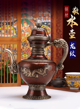 白铜双龙雕酥油茶家用摆件