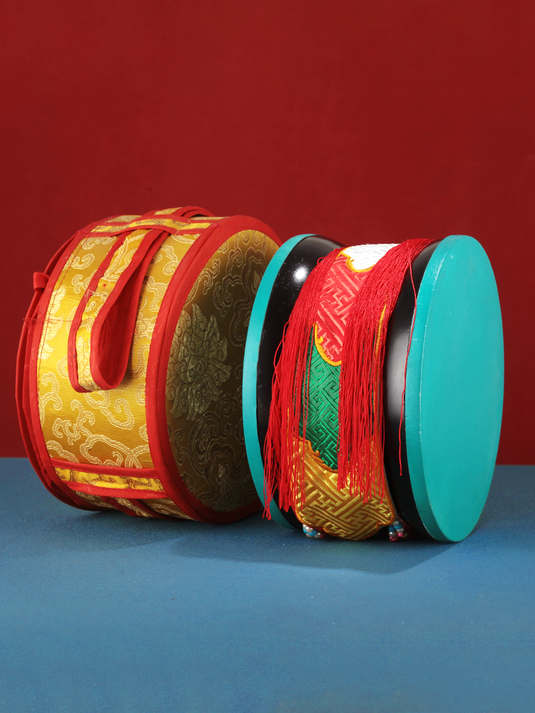 尼泊尔手工圆手鼓法鼓桑木鼓羊皮软线锤藏式法鼓赠送鼓套大鼓黑色