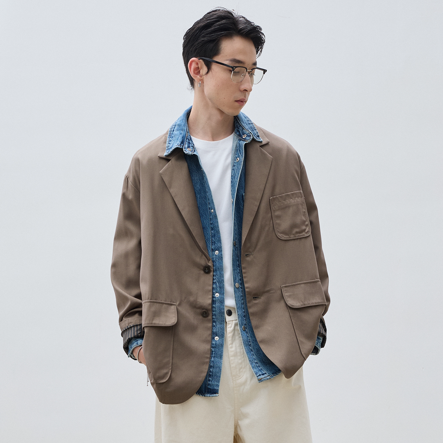 【捻默】外套男款休闲单西春季新品羊毛混纺精纺oversize廓形西装