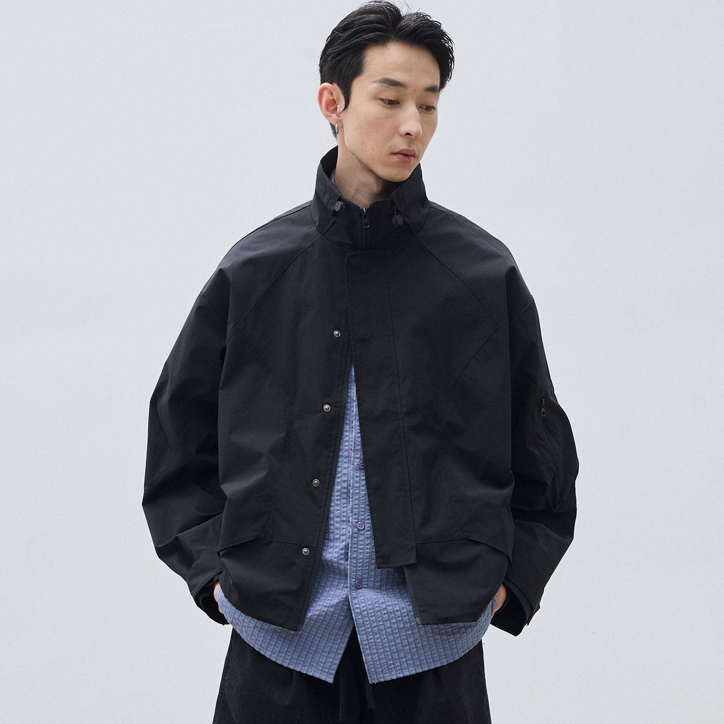 立领工装可拆卸帽机能夹克