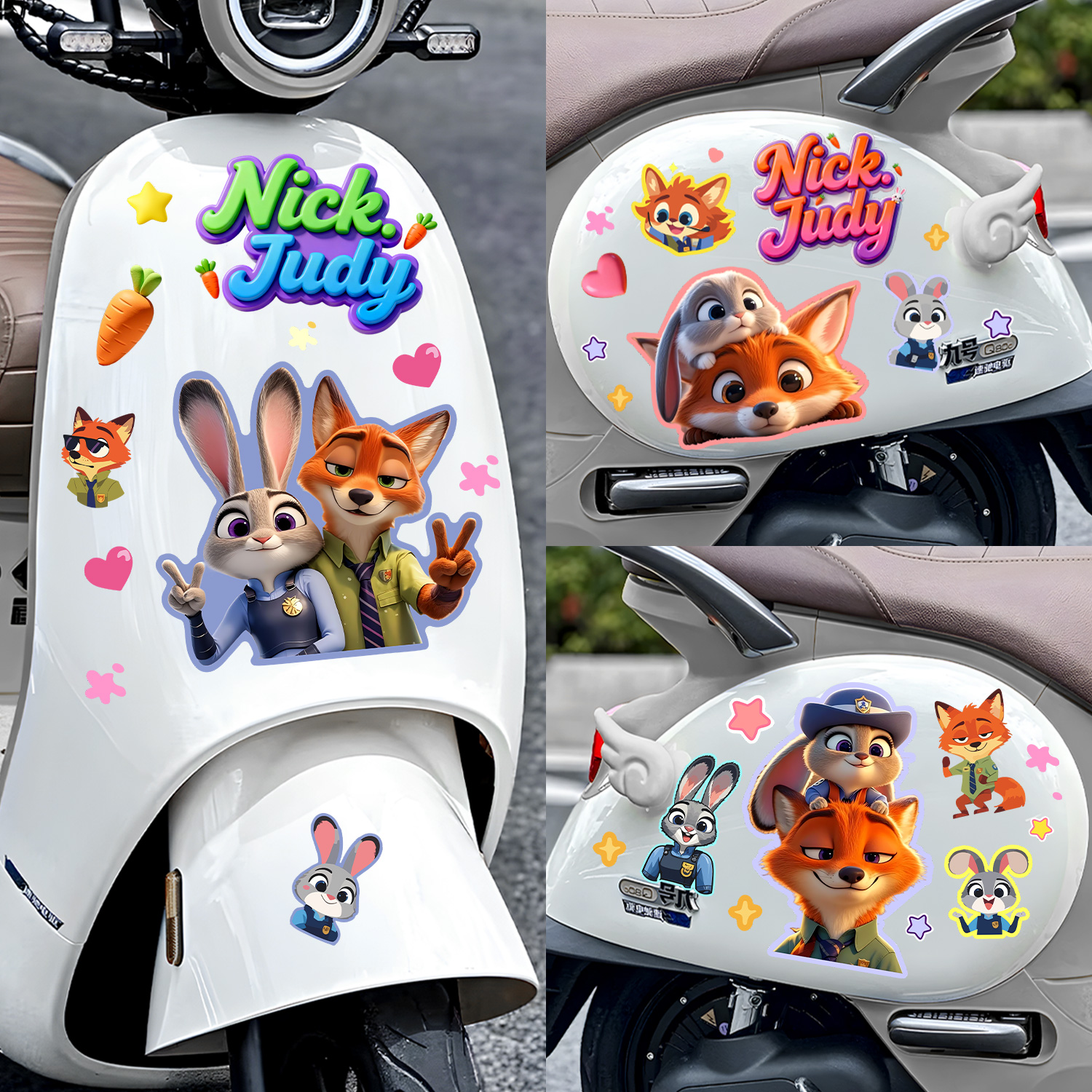 卡通动漫狐狸和兔子电动车装饰贴