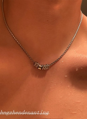 不掉色项链洗澡可戴女中性冷淡风闪钻圆环吊坠项链百搭锁骨链