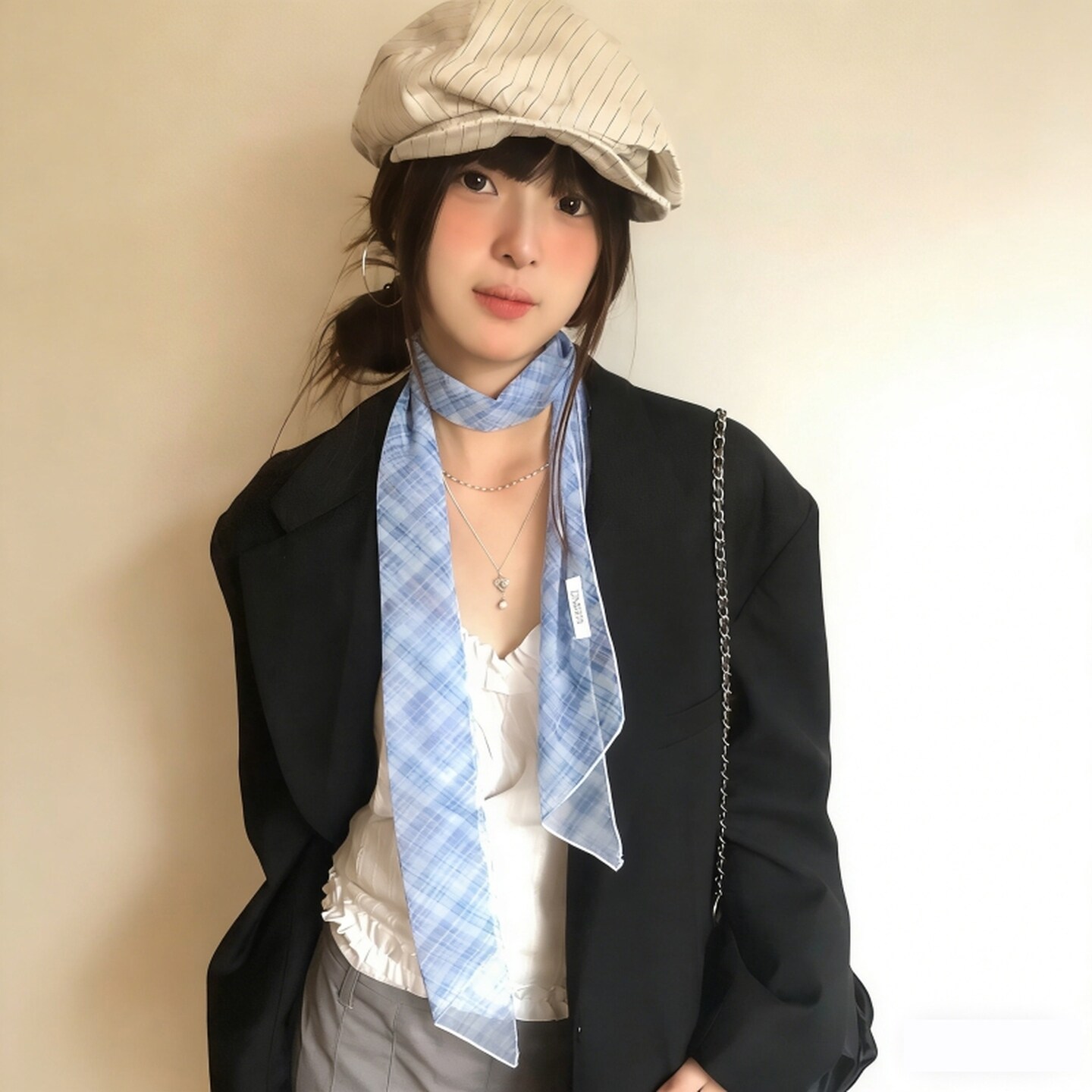 丝巾女高级感蓝色韩系氛围感蓝调网纱巾夏薄款系脖搭西装裙子衬衣