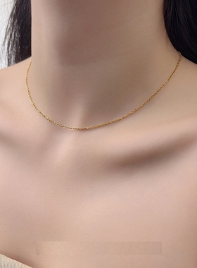 不掉色项链洗澡可戴女黄金色细链子钛钢颈链银项链女款中性风