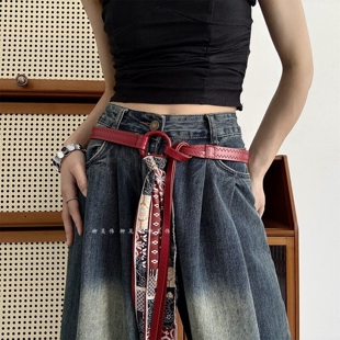 裙子腰带高级感红色丝巾配饰腰带女配裙子收腰打结皮带牛仔裤装饰